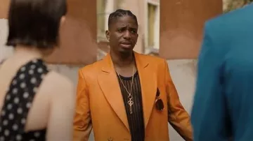 3.Paradis Spring Summer 2026 Orange Asymmetrical Blazer worn by Julien (Samuel Arnold) as seen in Emily in Paris (S05E10)