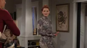 Norma Kamali Turtleneck Fishtail Gown in Autumnal Leaves worn by Sally Spectra (Courtney Hope) as seen in The Young and the Restless on December 23, 2025