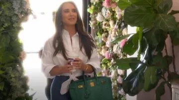 Staud Lisa Poplin Tie Crop Shirt worn by Kyle Richards as seen in The Real Housewives of Beverly Hills (S15E03)