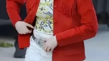 Margo’s Got Money Troubles Elle Fanning Red Fringe Jacket