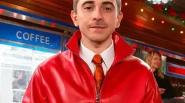 Marty Supreme Timothee Chalamet Red Leather Jacket worn by Marty (Timothée Chalamet) as seen in Marty Supreme