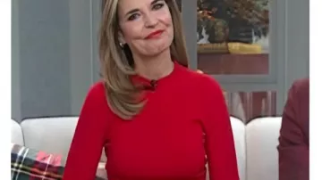 The Today Show 2025 Savannah Guthrie Red Bell Sleeve Knit Sweater Top worn by (Savannah Guthrie) in Today