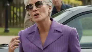 The Sheep Detectives 2026 Emma Thompson Pinstripe Suit worn by (Emma Thompson) as seen in Three Bags Full: A Sheep Detective Movie