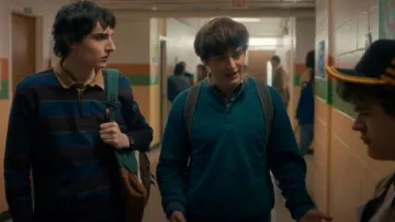 J. Crew Rugby Shirt with Corduroy Collar worn by Mike Wheeler (Finn Wolfhard) as seen in Stranger Things (S05E01)