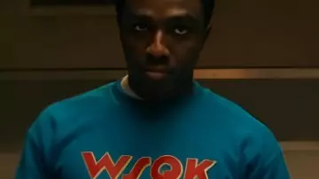 Stranger Things S05 Caleb McLaughlin Blue Sweatshirt worn by Lucas Sinclair (Caleb McLaughlin) as seen in Stranger Things (S05)