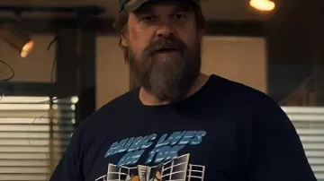 Stranger Things S05 Jim Hopper Graphic Tee worn by Jim Hopper (David Harbour) as seen in Stranger Things (S05)