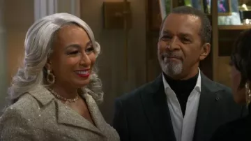 INC International Concepts Gold Statement Earrings worn by Anita Dupree (Tamara Tunie) as seen in Beyond the Gates (S01E196)