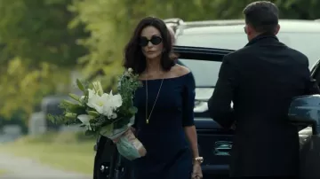 Carolina Herrera Off Shoulder Midi Dress worn by Cami Miller (Demi Moore) as seen in Landman (S02E04)