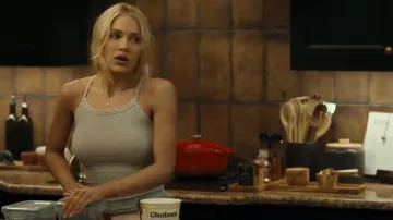 Brandy Melville John Galt Gray Belle Ribbed Lace Tank worn by Ainsley Norris (Michelle Randolph) as seen in Landman (S02E05)