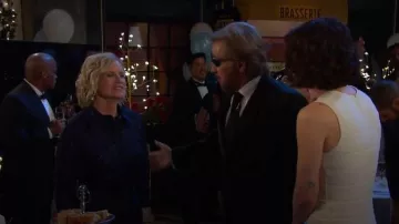 Rickie Freeman Three-Quarter Sleeve Metallic Jacquard Shirt Waist Gown by Teri Jon worn by Mary Beth Evans as seen in Days of our Lives on November 13, 2025