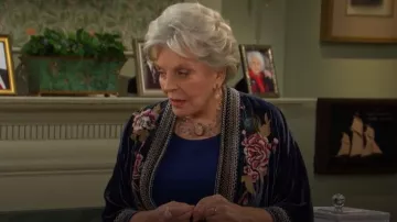 Johnny Was Quito Floral-Embroidered Velvet Kimono w/ Border Stitching worn by Susan Seaforth Hayes as seen in Days of our Lives on November 26, 2025