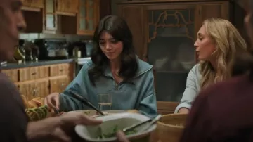 Gap Factory Women's Oversized Quarter-Zip Sweatshirt Blue Stone worn by Georgie Fleming Morris (Alisha Newton) as seen in Heartland (S19E10)