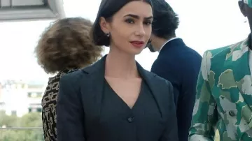 Emily In Paris S05 Lily Collins Grey Crop Blazer worn by Emily Cooper (Lily Collins) as seen in Emily in Paris (S05)