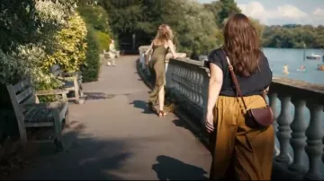 Honey & Toast Half Moon Leather Bag Raspberry Cresent Crossbody Shoulder Handbag worn by Liz (Jo Joyner) as seen in Little Disasters (S01E06)