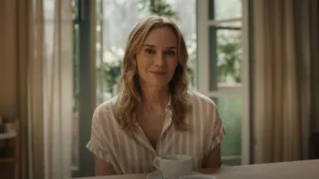 Tom Tailor Button-Down Blouse Beige Offwhite Stripe worn by Jess (Diane Kruger) as seen in Little Disasters (S01E06)