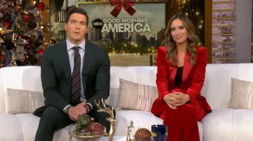 Nadine Merabi Beatrice Flare Leg Trousers worn by Rhiannon Ally as seen in Good Morning America on December 26, 2025