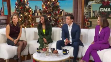 Reiss Lola Draped Velvet Top worn by Ginger Zee as seen in Good Morning America on December 29, 2025