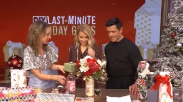 Sachin and Babi Marlene Sequin & Mikado Column-Skirt Gown worn by Shannon Doherty as seen in LIVE with Kelly and Mark on December 23, 2025