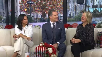 Adrianna Papell Print Woven Top worn by Dylan Dreyer as seen in Today on December 30, 2025