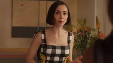 Les Nereides Paris Letter E Pendant Necklace worn by Emily Cooper (Lily Collins) as seen in Emily in Paris (S05E04)