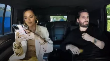 Alice + Olivia Nelle Vegan Leather Mini Dress worn by Khloé Kardashian as seen in The Kardashians (S07E10)