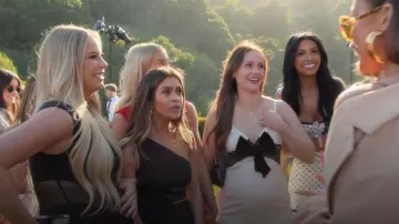 Club L London Rumi White Satin Strappy Maxi Dress With Velvet Bow worn by Mikayla Matthews as seen in The Kardashians (S07E10)