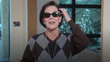 Prada Brown Cashmere V-Neck Argyle Sweater worn by Kris Jenner as seen in The Kardashians (S07E10)