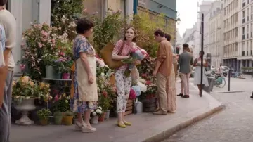 Dolce & Gabbana Vintage White Floral Pants worn by Emily Cooper (Lily Collins) as seen in Emily in Paris (S05E05)