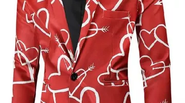 Valentines Day Hearts Printed Red Blazer