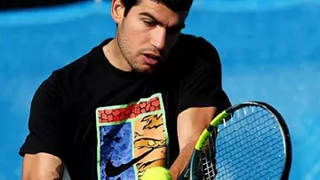 Australian Open 2026 Carlos Alcaraz Black Graphic Shirt in Novak Djokovic v Carlos Alcaraz Extended Highlights | Australian Open 2025 Quarterfinal