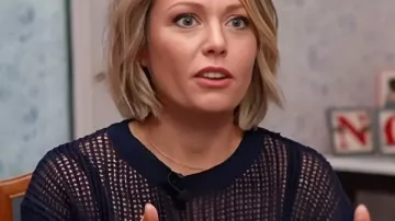 The Today Show Dylan Dreyer Navy Mesh Star Sweater as seen in Today