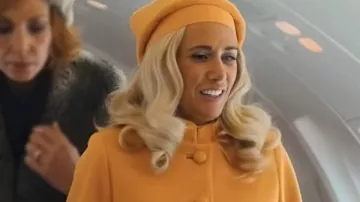 Palm Royale Season 2 Kristen Wiig Orange Fur Trim Coat worn by Maxine Simmons (Kristen Wiig) in Palm Royale