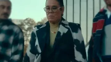 Sunny Nights 2025 Rachel House Cow Print Trench Coat worn by (Rachel House) in Sunny Nights