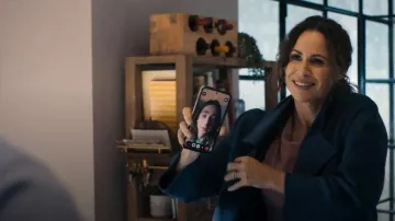 Max Mara Wool And Cashmere Robe Coat Blue worn by Ingrid Greene (Minnie Driver) as seen in Run Away (S01E01)