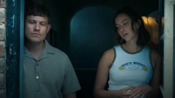 UO Leopard Print Tipped Tank Top worn by Dee Dee (Maeve Courtier-Lilley) as seen in Run Away (S01E04)