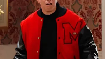 Colin Jost Saturday Night Live S51 Red Letterman Jacket worn by (Colin Jost) in Saturday Night Live