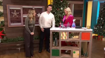 Karen Millen Chocolate Faux Leather Seam Detail Wide Leg Tailored Trouser worn by Siân Welby as seen in This Morning on December 2025