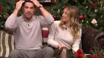 Reiss Sienna Cotton Blend Metallic Tailored Flared Trousers worn by Siân Welby as seen in This Morning on December 2025