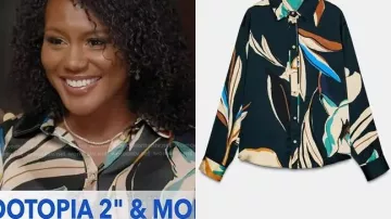 Good Morning America Janai Norman Navy Floral Button Down Blouse worn by Janai Norman in Good Morning America