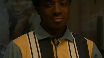 Stranger Things S5 Caleb McLaughlin Striped Polo Top worn by Lucas Sinclair (Caleb McLaughlin) in Stranger Things