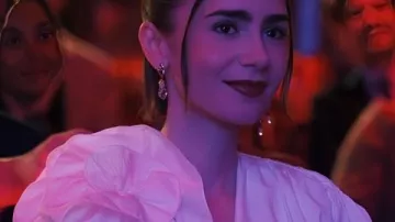 Emily in Paris S05 Lily Collins White Floral-Appliqué Shirt worn by Emily Cooper (Lily Collins) as seen in Emily in Paris (S05)