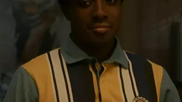 Stranger Things Season 5 Caleb McLaughlin Striped Polo Top worn by Lucas Sinclair (Caleb McLaughlin) in Stranger Things (S05)