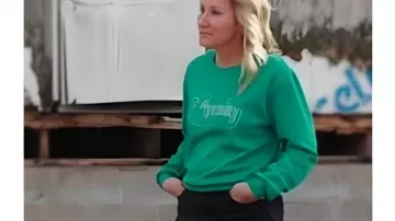 Fixer to Fabulous Season 7 Jenny Marrs Green Sweatshirt worn by (Jenny Marrs) in Fixer to Fabulous