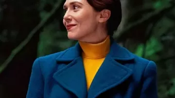 Eternity 2026 Elizabeth Olsen Blue Wool Coat worn by Joan (Elizabeth Olsen) as seen in Eternity
