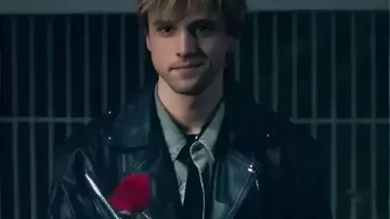 Boulevard 2026 Mikel Niso Black Leather Biker Jacket worn by as seen in Boulevard