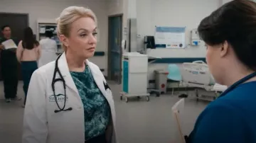 Lafayette 148 Bateau Neck Dolman Sleeve Stretch Silk Blouse worn by Joyce Henderson (Wendi McLendon-Covey) as seen in St. Denis Medical (S02E06)