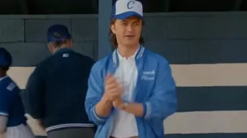 Stranger Things S05 Steve Harrington Blue Coach Jacket worn by Steve Harrington (Joe Keery) in Stranger Things (S05E08)