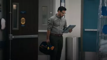 Barbour Long Sleeve Tailored Fit Casual Button-Down Shirt Grey Green worn by (Al Madrigal) as seen in St. Denis Medical (S02E07)