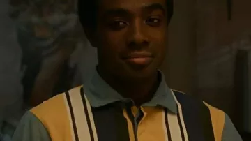 Stranger Things S05 Lucas Sinclair Striped Polo Top worn by Lucas Sinclair (Caleb McLaughlin) as seen in Stranger Things (S05E08)