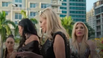 Dress The Population Karla Metallic V-Neck Mermaid Gown worn by Maria Cozamanis as seen in Members Only: Palm Beach (S01E01)